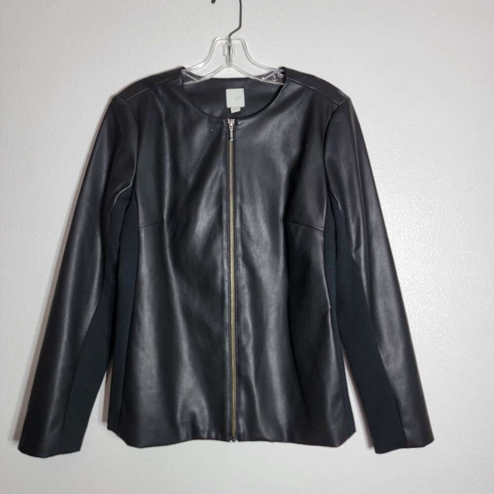 J. Jill Black Faux Leather Jacket Size Small Long Sleeve‎ Full Zip